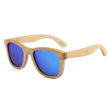 Lentes de sol de bambu modelo Holbox con micas polarizadas color azul, gafas ecológicas unisex